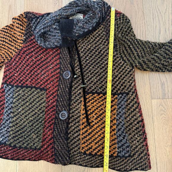 Multicolor Wool Blend Button Up Cardigan Red Green Yellow Fisherman Style Medium - Picture 8 of 8